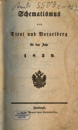Schematismus von Tirol und Vorarlberg. 1839, 1839