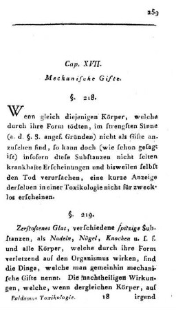 Cap. XVII. Mechanische Gifte.
