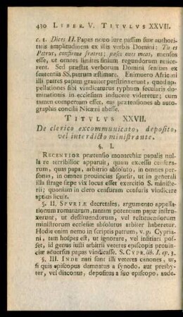 Titulus XXVII. De clerico excommunicato, deposito, vel interdicto ministrante.