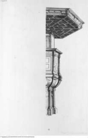 Regola de' Cinque Ordini d'Architettura (polygl.). Di M. Giacomo Barozzio da Vignola. Con la nuova aggionta di Michael-Angelo Buonaroti., Tafel XXIII (Folio 72): Kanzel?....Detail