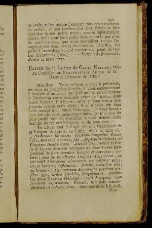 Extrait de la Lettre de Georg Kalmar,...
