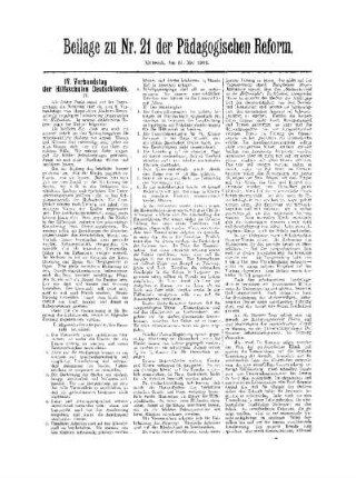 IV. Verbandstag der Hilfsschulen Deutschlands : IV ; Beilage zu Nr. 21 der Pädagogischen Reform