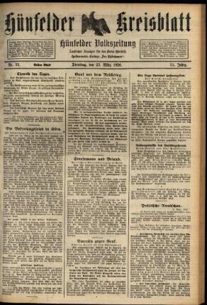 Erste Ausgabe vom Dienstag, den 23. März 1926.
