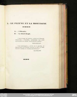 I.— Le Fleuve Et La Montagne