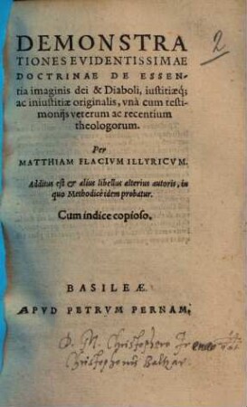 Demonstrationes Evidentissimae Doctrinae De Essentia imaginis dei & Diaboli, iustitiaeq[ue] ac iniustitiae originalis : Demonstrationes Evidentissimae Doctrinae De Essentia imaginis dei & Diaboli, iustitiaeq[ue] ac iniustitiae originalis