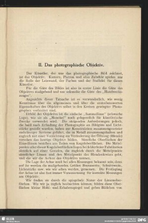 II. Das photographische Objektiv