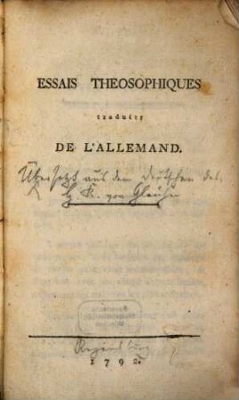 Essais Theosophiques : traduits De L'Allemand