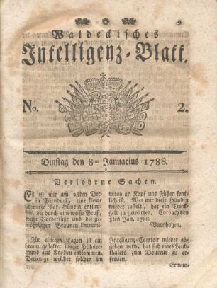 No. 2. Dinstag den 8ten Januarius 1788