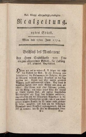 25tes Stück. Wien den 25ten Juni 1774.