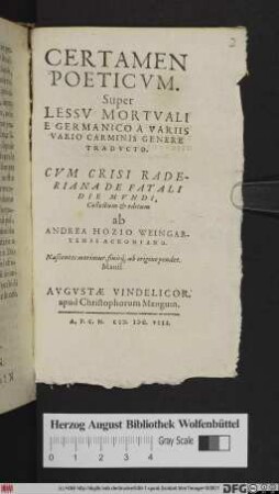 Certamen Poeticvm. Super Lessv Mortvali