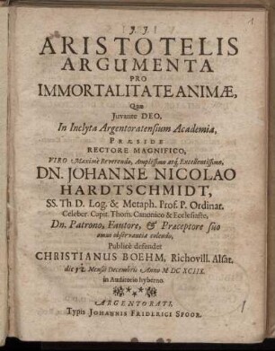 Aristotelis Argumenta Pro Immortalitate Animae