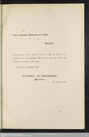 Dem Hohen Königlichen Ministerium des Innern zu Dresden