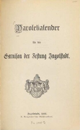 Parolekalender für die Garnison der Festung Ingolstadt
