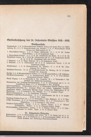 Stellenbesetzung der 26. Infanterie-Division 1914-1918