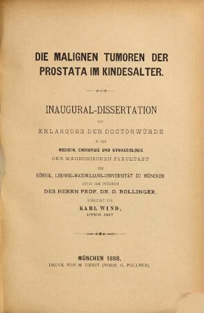 Die malignen Tumoren der Prostata im Kindesalter