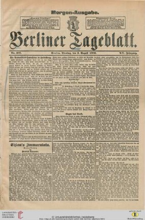Das 500jährige Jubiläum der Heidelberger Universität im Spiegel der Presse : Berliner Tageblatt