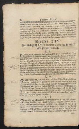 Vierter Titel: Von Endigung der Fiscalischen Processen in erster und zweyter Instantz.