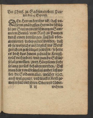Der Churf. zu Sachsen erobert Pautzen/ den 25. Septemb.