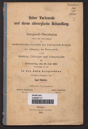 Ueber Varicocele und deren chirurgische Behandlung
