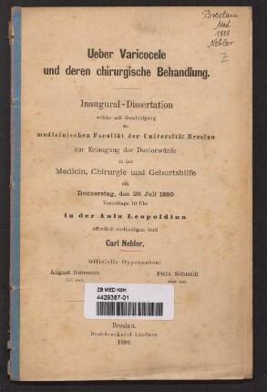 Ueber Varicocele und deren chirurgische Behandlung