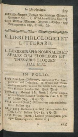 V. Libri Philologici Et Litterarii