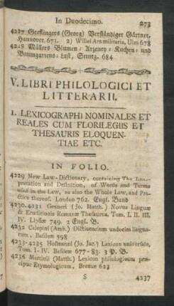 V. Libri Philologici Et Litterarii