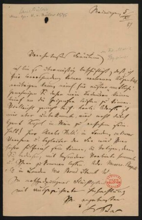 Brief an La Mara : 05.12.1881