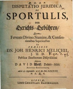 Disputatio Iuridica De Sportulis, von Gerichts-Gebühren