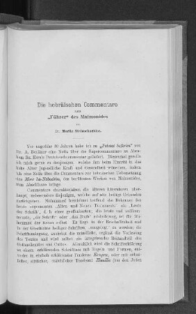 Die hebräischen Commentare zum "Führer" des Maimonides