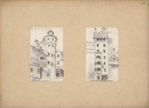 Ansbach, Wohnhaus, Trient, Eckhaus: Perspektivische Ansicht) und Detailansicht)