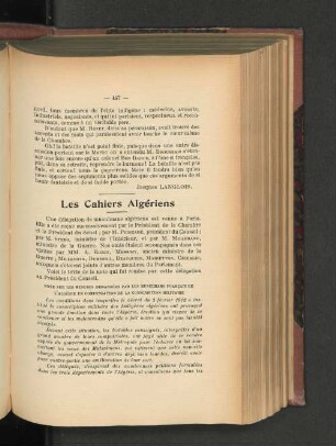 Les Cahiers Algériens.