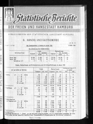 Der Fremdenverkehr in Hamburg im Januar 1963 : Lfd. Nr. 19