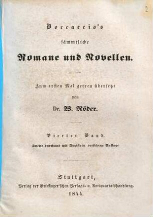 Boccaccio's sämmtliche Romane und Novellen, 4. [Dekameron ; Bd. 4]