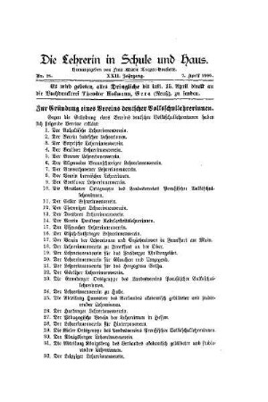 Zur Gründung eines Vereins deutscher Volksschullehrerinnen