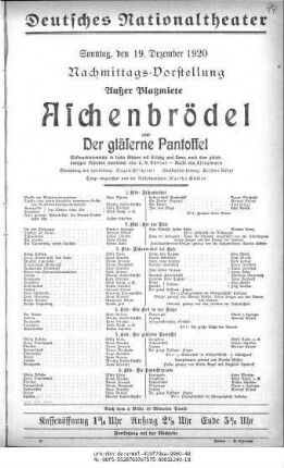 Aschenbrödel oder Der gläserne Pantoffel