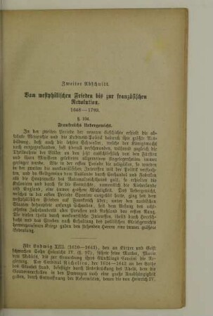 Zweiter Abschnitt. Vom westphälischen Frieden bis zur französischen Revolution 1648 - 1789.