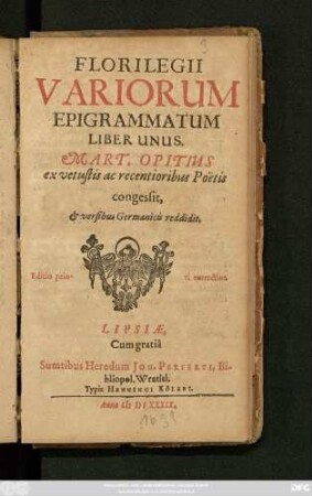 Florilegii Variorum Epigrammatum Liber Unus