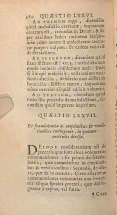 Quaestio LXXVII. De fraudulentia in emptionibus & venditionibus contingente, in quatuor articulos divisa.