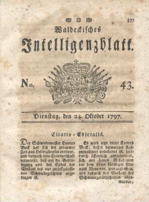No. 43, Dienstag, den 24. Oktober 1797