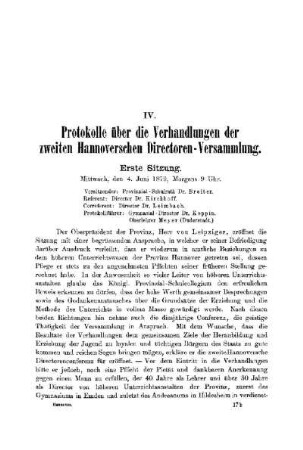 Protokolle über die Verhandlungen der zweiten Hannoverschen Directoren-Versammlung : erste Sitzung