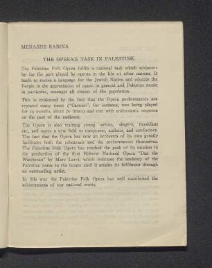 The Opera´s Task in Palestine.