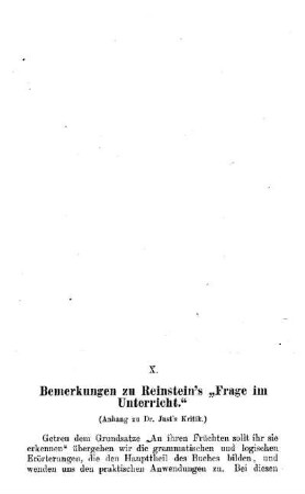 Bemerkungen zu Reinstein's "Frage im Unterricht" : (Anhang zu Dr. Justęs Kritik)