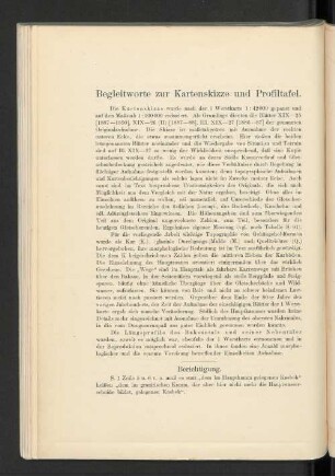 Begleitworte zur Kartenskizze und Profilafel.