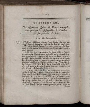 Chapitre XIII. Des différentes espéces de Points multiples dont peuvent être susceptibles les Courbes des fix prémiers Ordres.