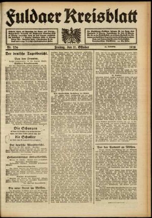Ausgabe vom Freitag, den 11. Oktober 1918.