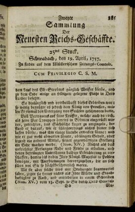 25tes Stuck. Schwabach, den 19. April, 1757.