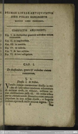 Cap. I. De divisionibus, genere & ordinibus civium romanorum