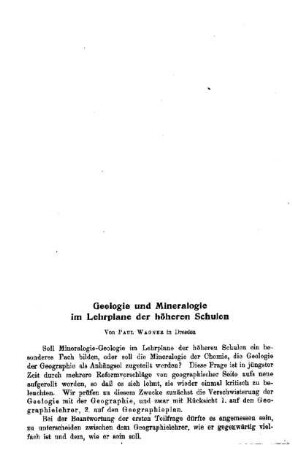 Geologie und Mineralogie im Lehrplane der höheren Schulen