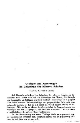 Geologie und Mineralogie im Lehrplane der höheren Schulen