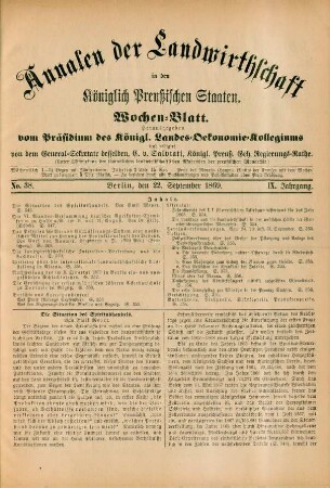 No. 38. Berlin, den 22. September 1869. IX. Jahrgang.
